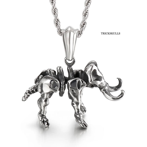 Mastodon Elephant Ghost Skeleton Skull 316 Stainless Steel Pendant 60cm Chain - Picture 11 of 11